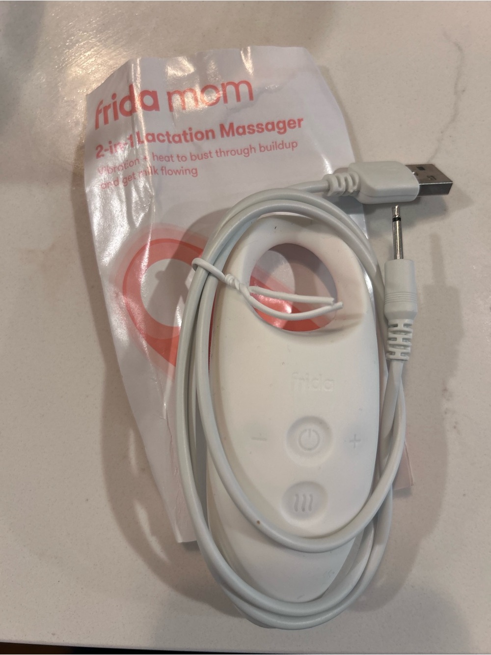 Frida Mom White 2-in-1 Lactation Massager - Portable USB Cable Included